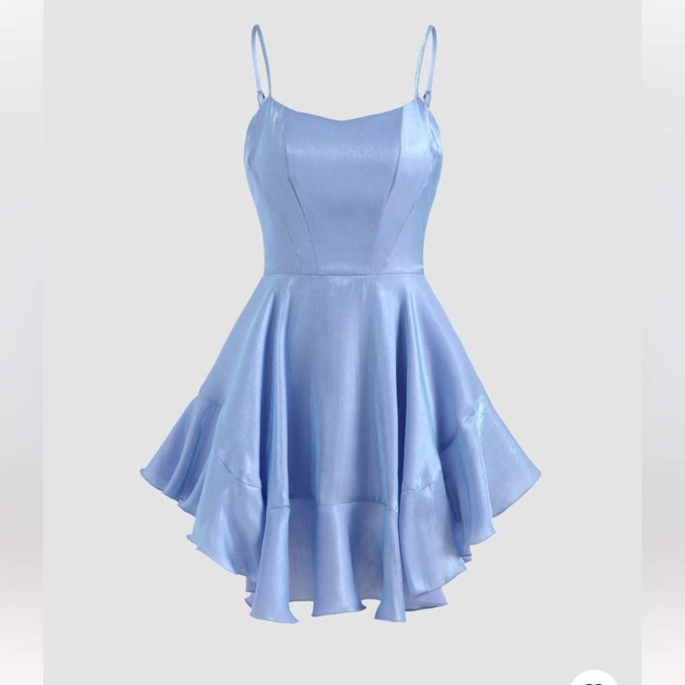 blue ruffle mini dress